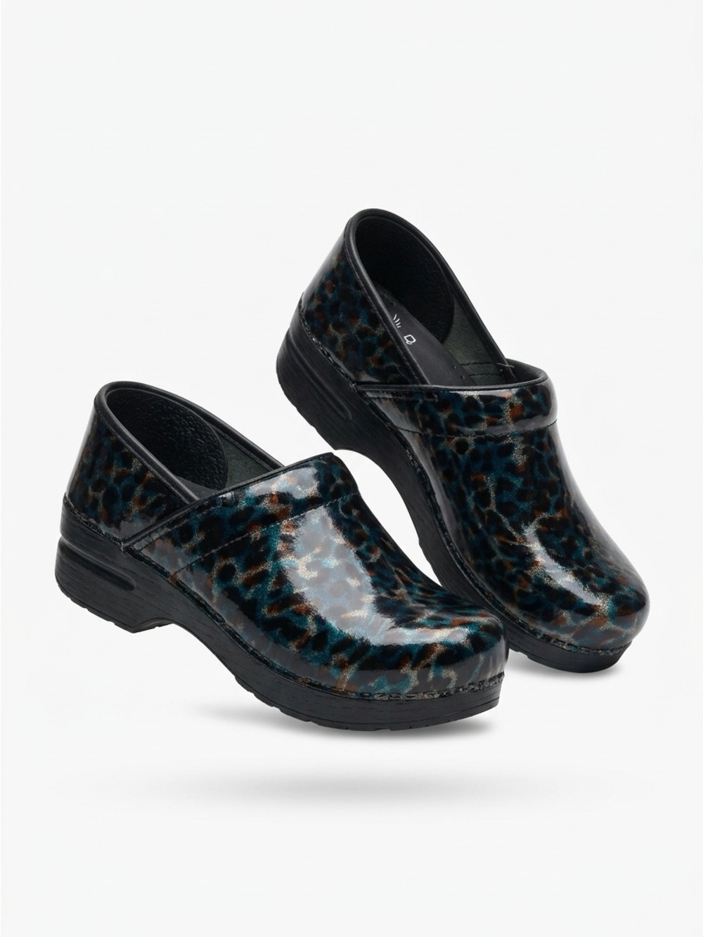 Dansko Professional Clogs Patent Leather Animal Print Blue Metallic EU 42